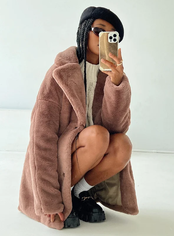 Angus Faux Fur Coat Brown