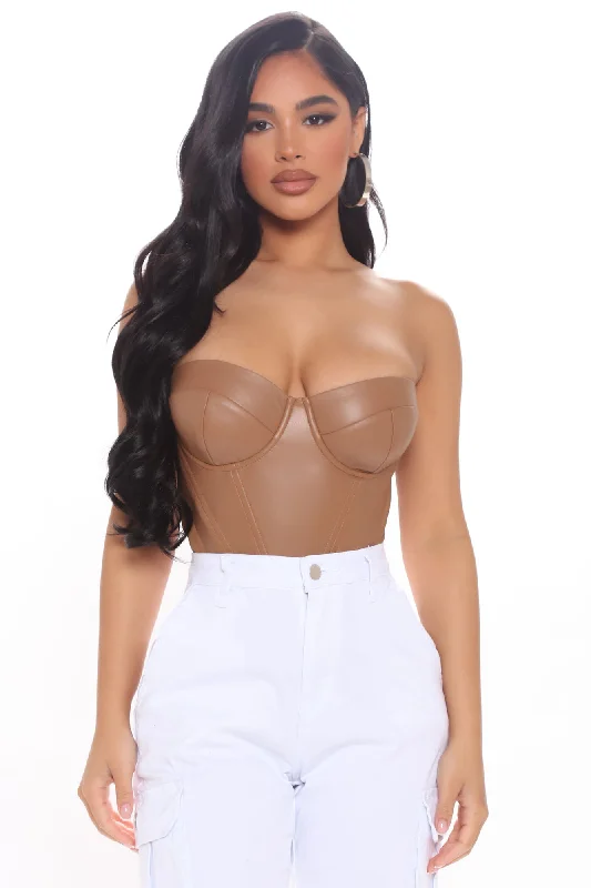 Bae For Tonight Faux Leather Corset Top - Mocha