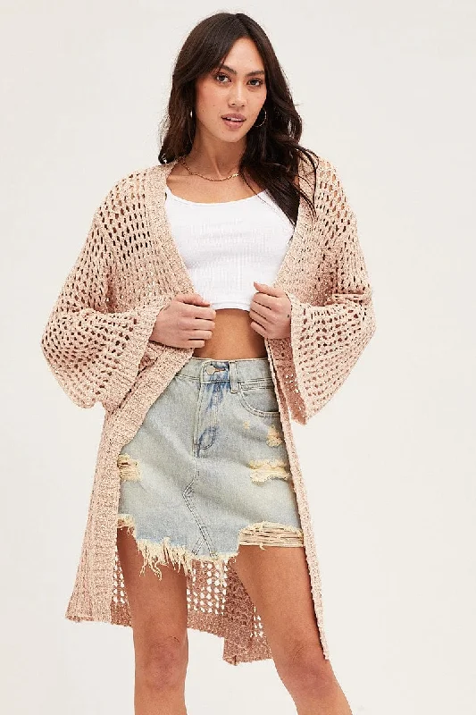 Beige Crochet Open Knit Cardigan