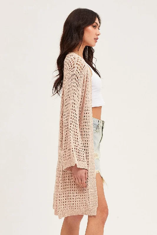 Beige Crochet Open Knit Cardigan