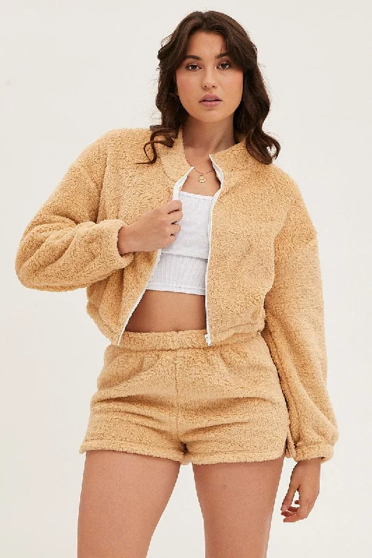 Beige Loungewear Teddy Jacket