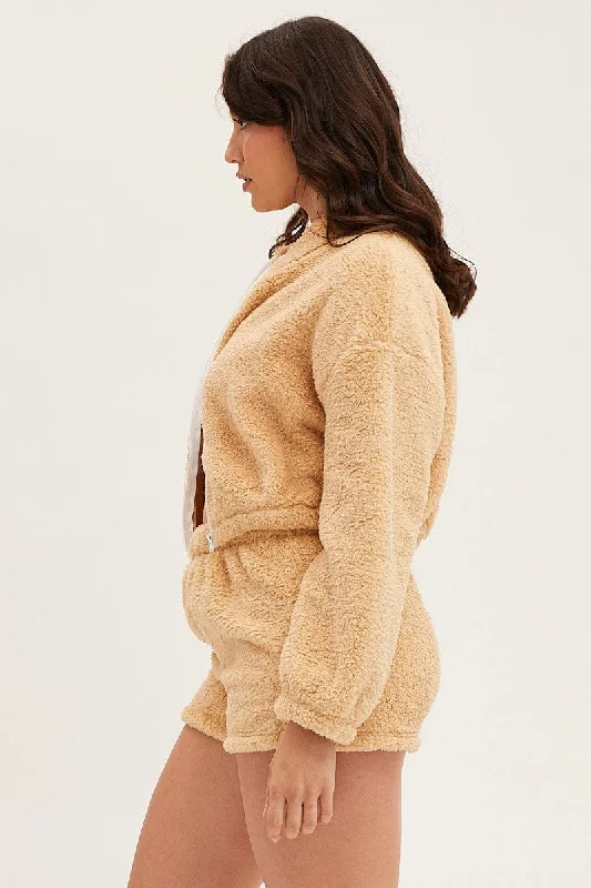 Beige Loungewear Teddy Jacket