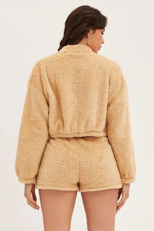 Beige Loungewear Teddy Jacket