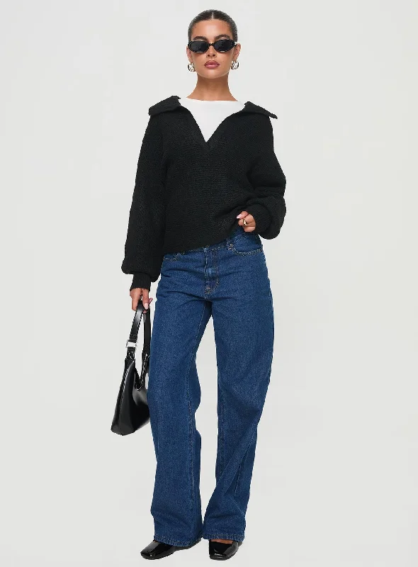 Bella Notched Neck Sweater Black