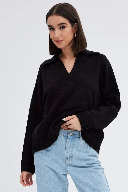 Black Collar Knit Jumper Stripe