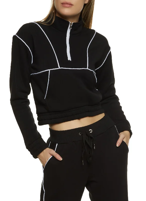 Contrast Piping Half Zip Sweatshirt