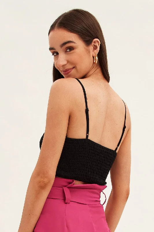 Black Crop Top Sleeveless Sweetheart Neckline Cami Lace