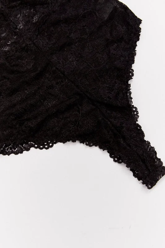 Black Floral Lace One Piece Teddy Bodysuit