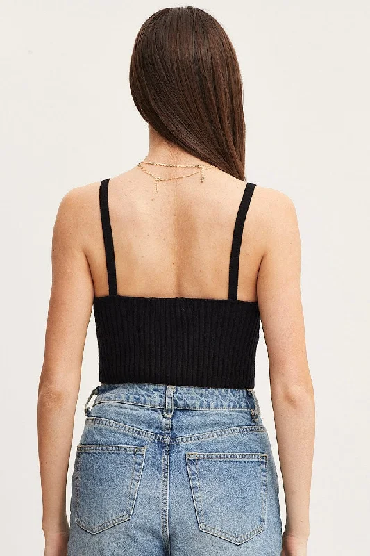 Black Knit Top Sleeveless Crop Cross Over