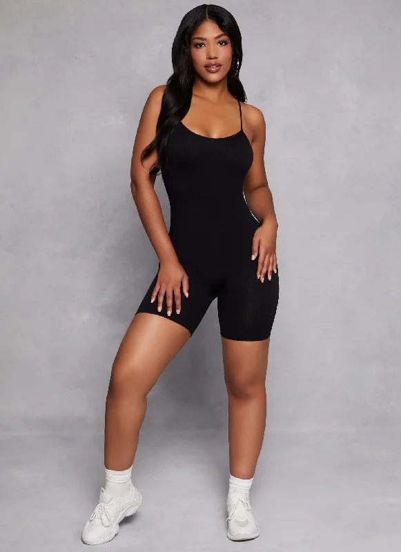 Seamless Rib Knit Cami Biker Romper