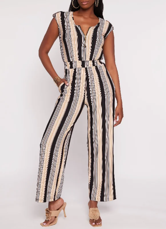 Striped Half Zip Jumpsuit