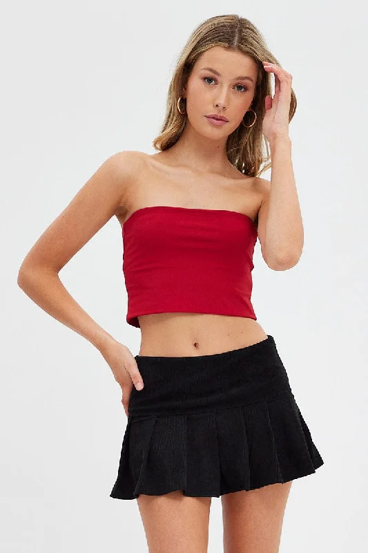 Black Tennis Skirt Low Rise Micro Mini Pleated Corduroy