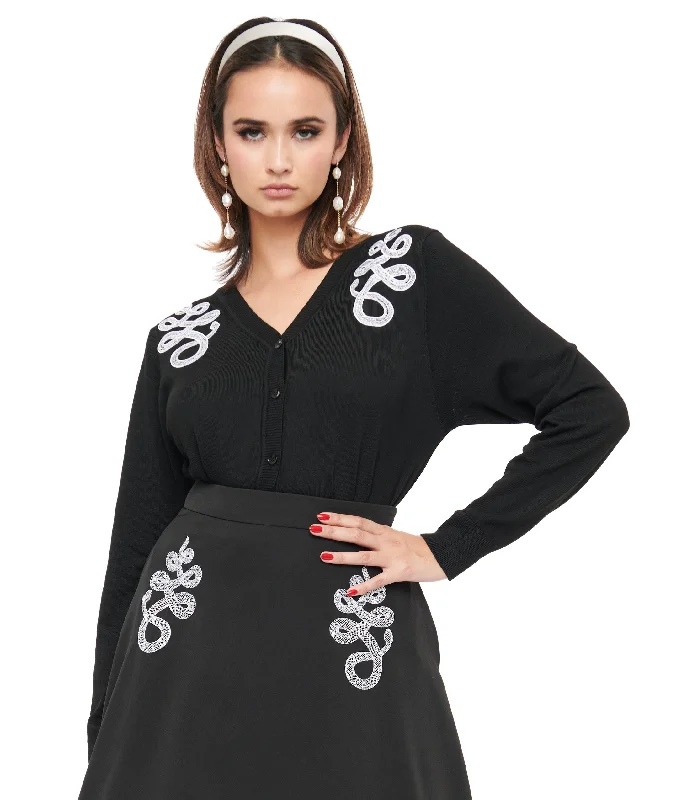 Black & White Snake Embroidered Cardigan