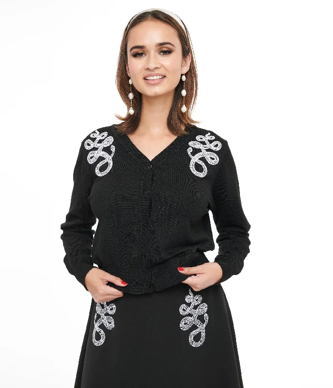 Black & White Snake Embroidered Cardigan