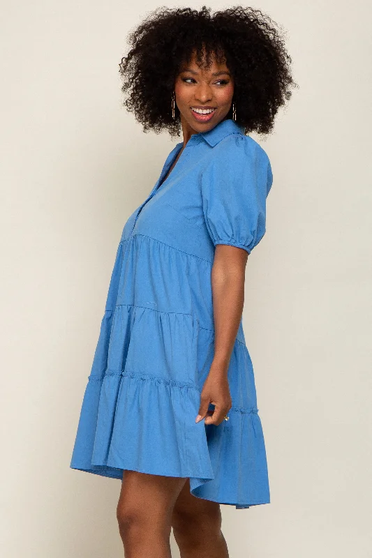 Blue Collared Tiered Dress