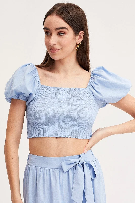 Blue Crop Top Short Sleeve