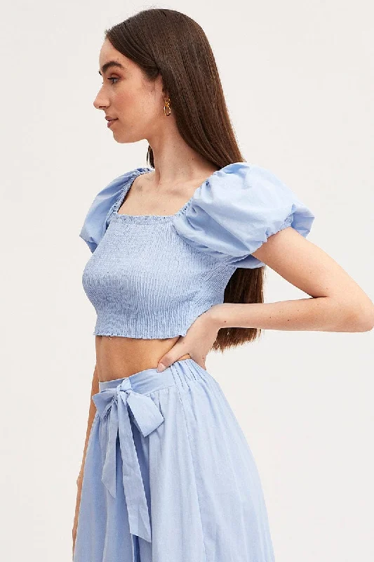 Blue Crop Top Short Sleeve