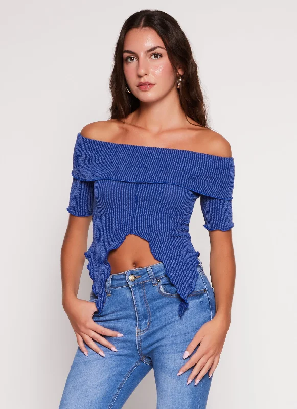 Textured Knit Off the Shoulder Crop Top