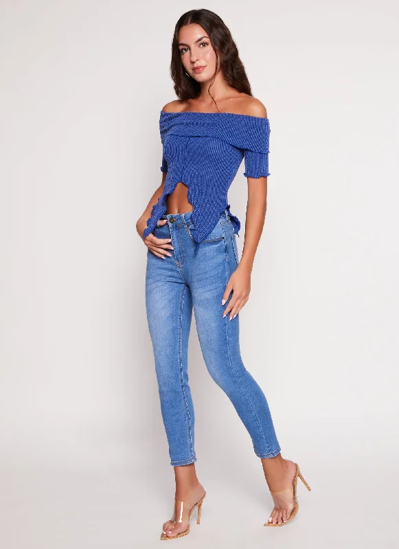 Textured Knit Off the Shoulder Crop Top