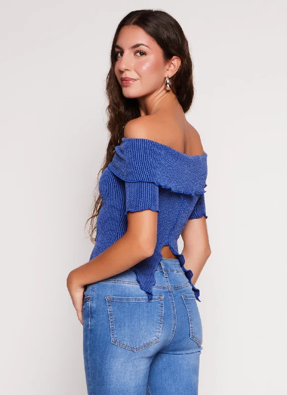 Textured Knit Off the Shoulder Crop Top