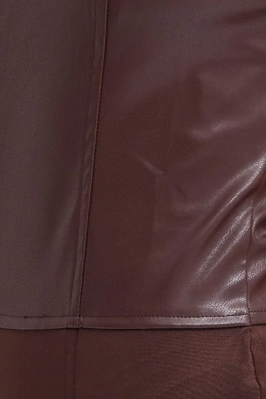 Brown Bodysuit Sleeveless Sweetheart Faux Leather