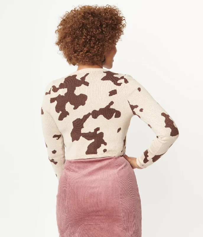 Brown Cow Print Crop Cardigan