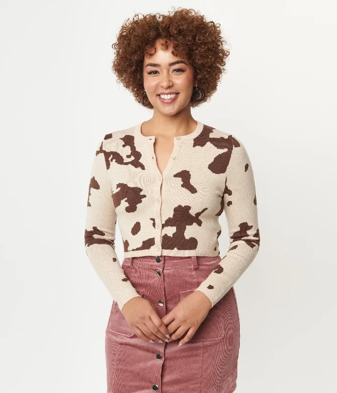 Brown Cow Print Crop Cardigan