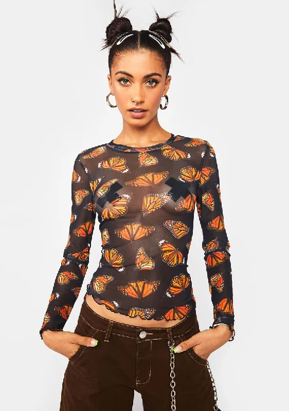 Butterfly Sheer Mesh Top