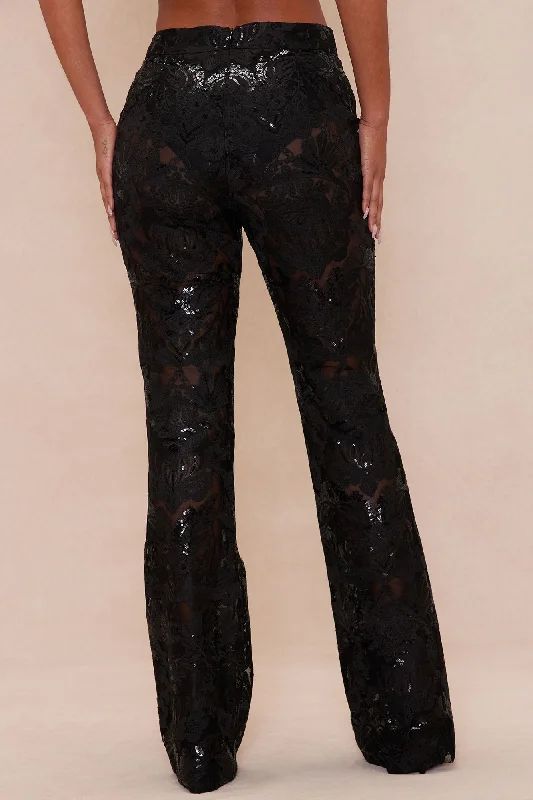 Charlize Sequin Embroidered Pant - Black