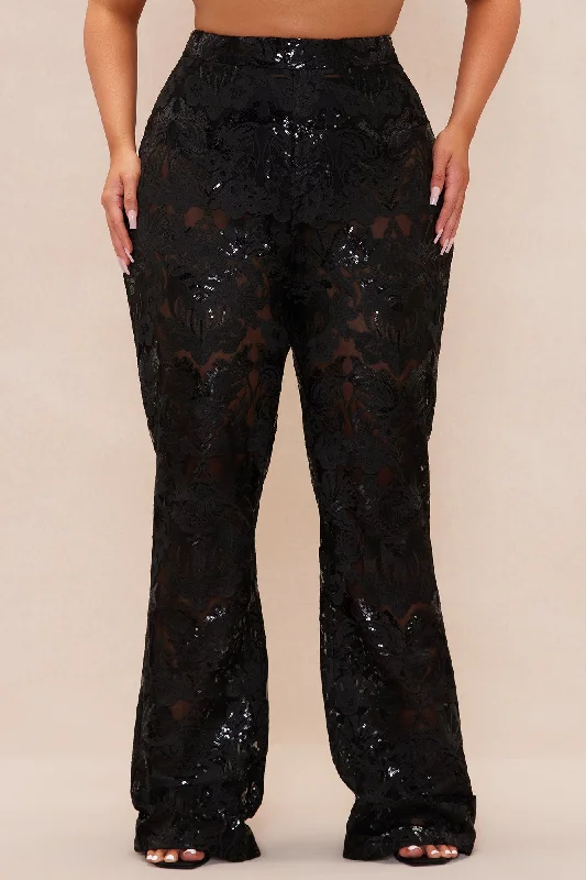 Charlize Sequin Embroidered Pant - Black