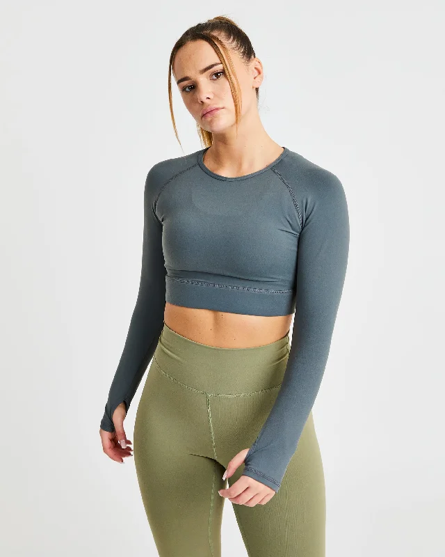 Core Long Sleeve Crop Top - Asphalt Grey