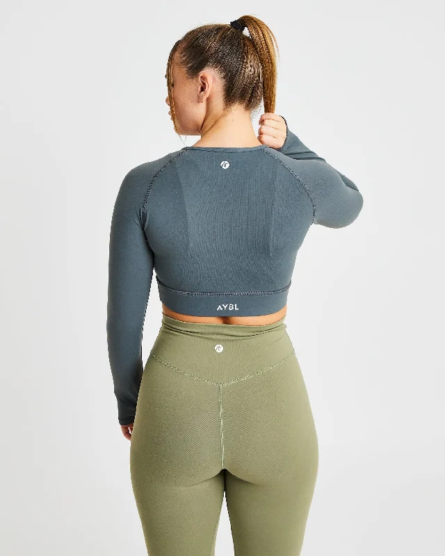 Core Long Sleeve Crop Top - Asphalt Grey