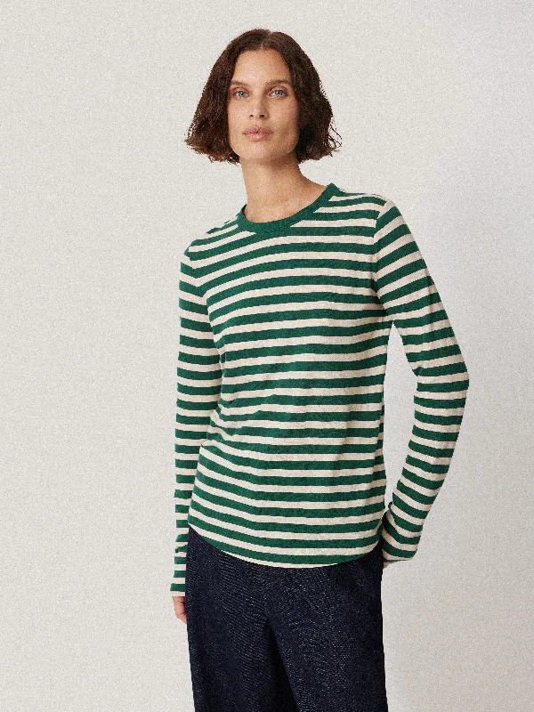 Cotton Slub Stripe Long Sleeve Tee | Green