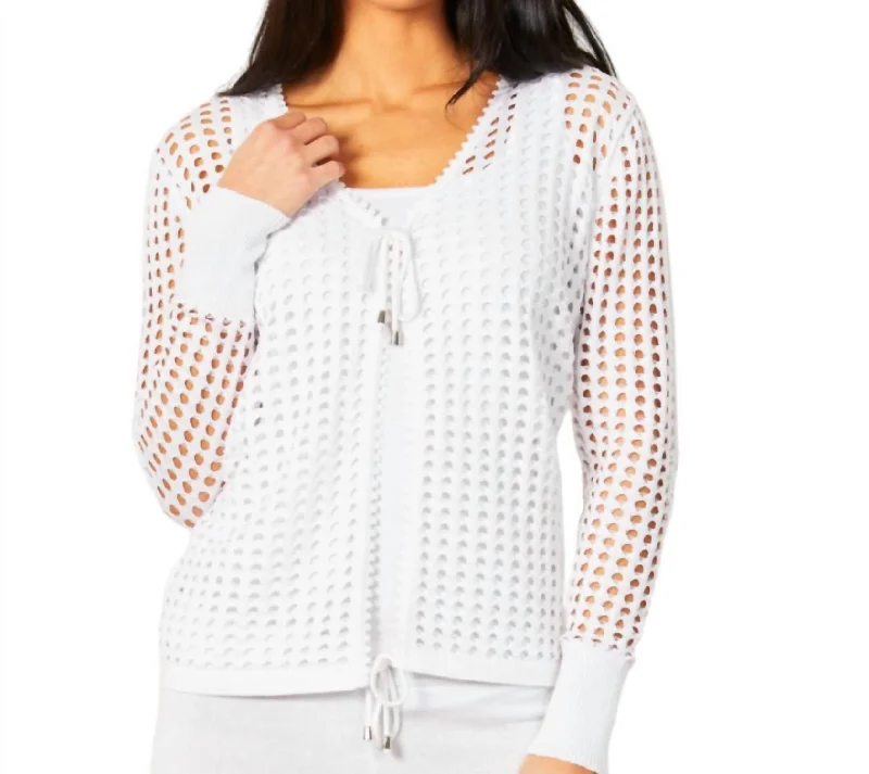 Crochet Tie Up Cardigan In White