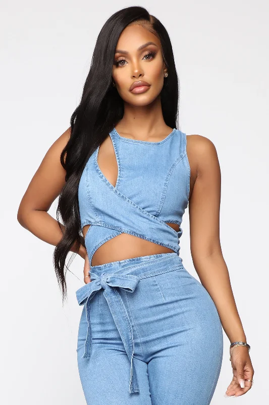 Cut Out The Haters Denim Jumpsuit - Light Wash