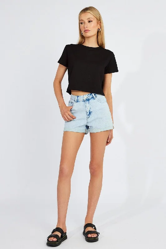 Denim Stretch Denim Shorts Roll Up Hem