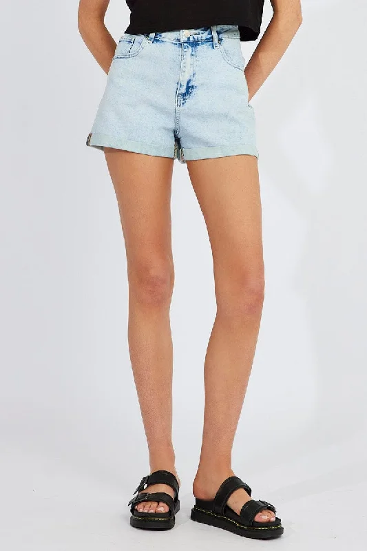 Denim Stretch Denim Shorts Roll Up Hem