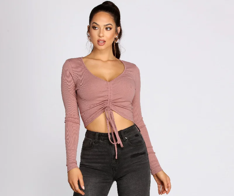 Drawstring Front Crop Top