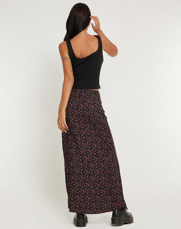 Easton Maxi Skirt in Dark Pink Rose Black