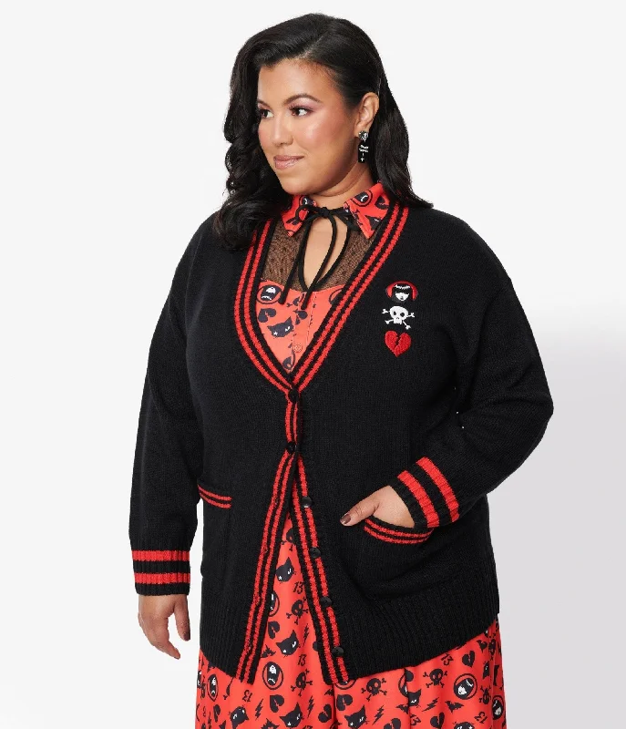 Emily The Strange x Unique Vintage Black & Red Long Cardigan