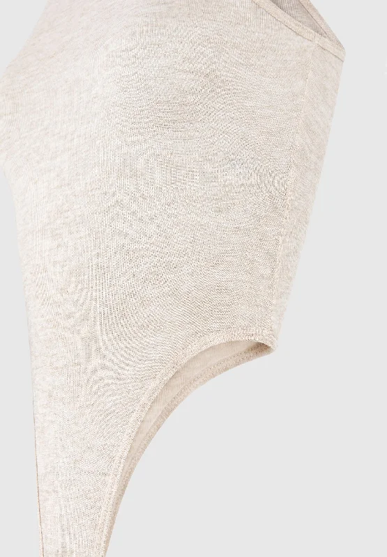 Éternelle Sheer Racer Neck Bodysuit - Beige