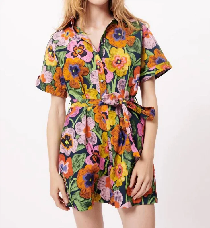 Eva Woven Romper In Spicy Garden Marine