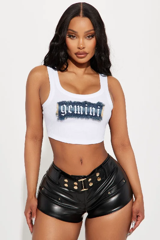 Gemini Energy Denim Patch Tank Top - White