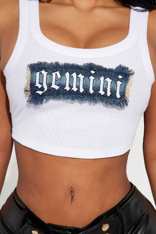 Gemini Energy Denim Patch Tank Top - White