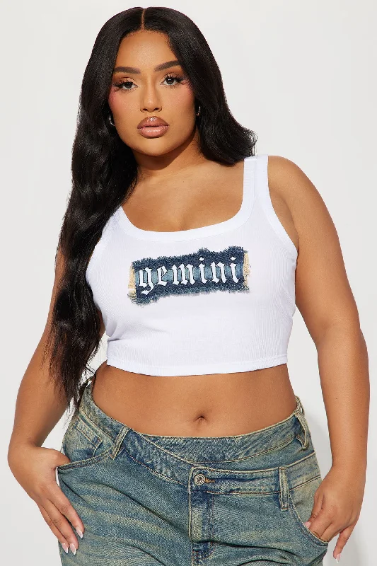 Gemini Energy Denim Patch Tank Top - White