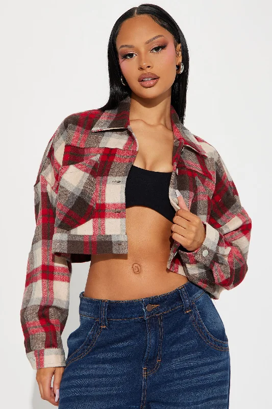 Getting Caught Up Plaid Jacket - Red/combo