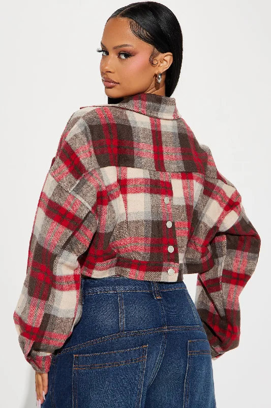 Getting Caught Up Plaid Jacket - Red/combo