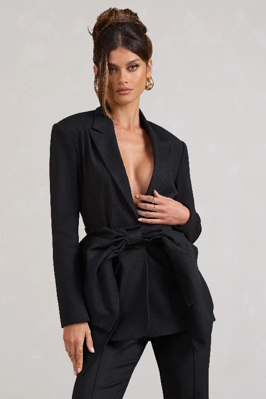 Gifted | Black Plunge Blazer With Statement Bow