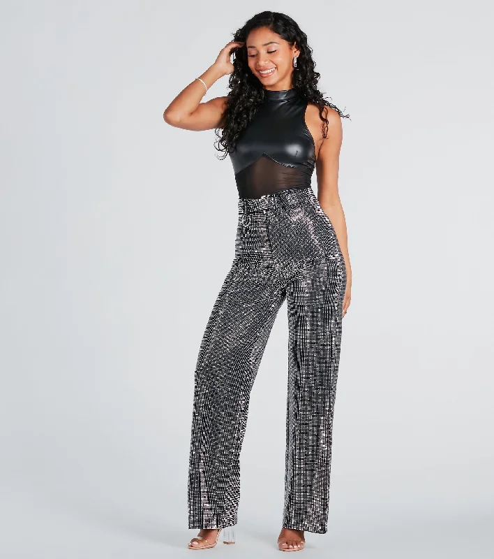 Gorgeous Bling Rhinestone Belted Wide-Leg Pants