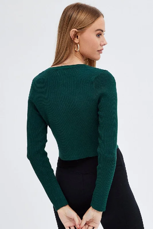 Green Knit Cardigan Zip up